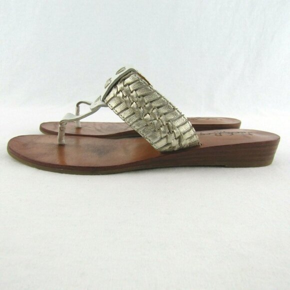 Jack Rogers White Gold Metallic Braided Leather Thong Sandals Size 6M Flip Flops - Picture 4 of 12